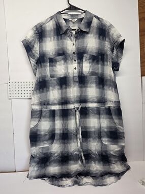 Navy & White Plaid Shirt Dress